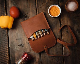 Leather spice kit,Bushcraft spice kit,Camping utensils,Travel spice kit,Leather spice organizer
