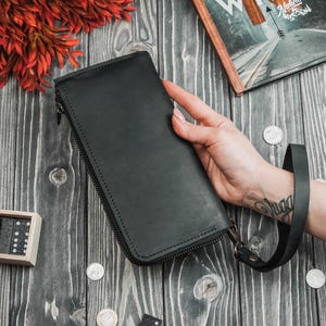 Skórzany portfel na nadgarstek dla kobiet, Skórzany portfel na nadgarstek do iPhone'a, Duży portfel na nadgarstek, Spersonalizowany portfel na nadgarstek z zamkiem błyskawicznym