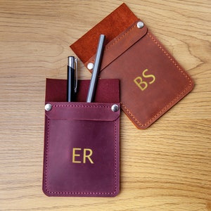 Leather pen pouch,Leather pocket protector,Pen holder leather,Pocket protector personalized,Shirt pocket protector