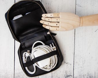 Bolsa organizadora de cables de viaje para padres, bolsa de accesorios electrónicos, organizador de tecnología de cuero, organizador de cables de cuero, organizador de tecnología de viaje