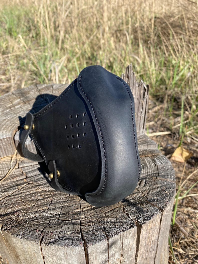 Protective face mask with filter pocket,Face mask with filter pocket and ties,Leather face mask,Face mask with filter pocket and ties image 2