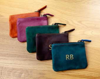 Leather pouch wallet, Zippered pouch wallet leather, Small pouch with zipper, Leather small pouch for purse, Leather pouch with name