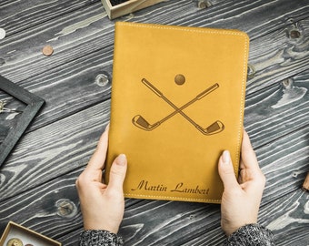 Leather golf notebook, Custom golf log book, Personalized golf gifts Dad, Custom golf gifts for groomsman, Golf gifts engraved