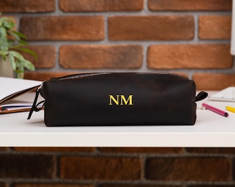 Trousse à crayons à fermeture éclair, logo personnalisé pour trousse à crayons, porte-crayons en cuir, étuis à stylos en cuir, trousse à crayons en cuir, trousse à crayons monogramme