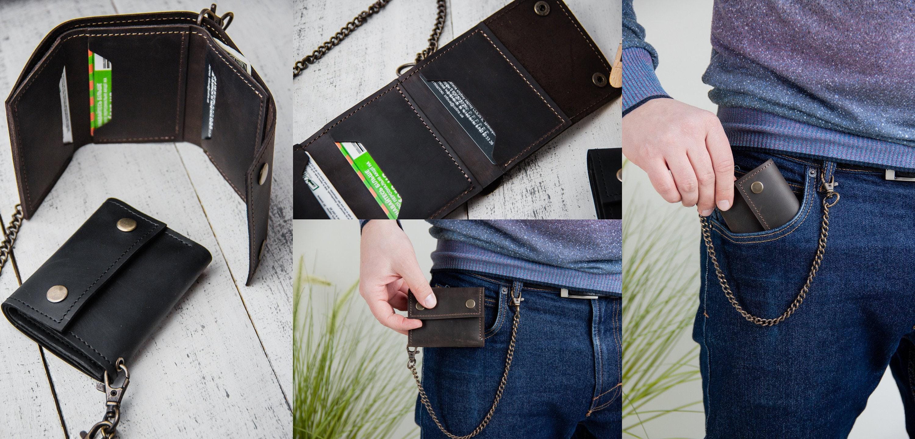 Leather Chain Wallet for Men, Biker Wallet With Chain for Men, Small ...