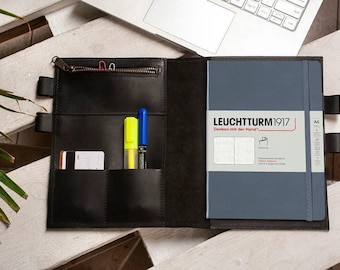 Leuchtturm-omslag i läder, Journalomslag a5, Leuchtturm1917-omslag, Leuchtturm 1917-läderomslag, journalomslag i läder påfyllningsbart