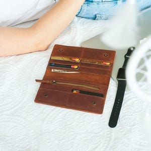 Thin wallet women, Long wallet women, Leather wallet women's handmade, Engraved wallet women, Monogrammed wallet for women