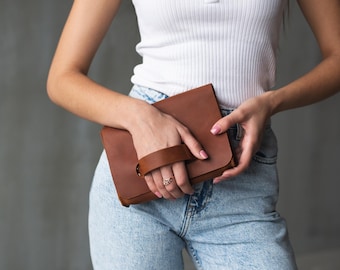 Clutch mit Griff, Leder Clutch Tasche Frauen, Leder Clutch Geldbörse, Handgelenk Griff Clutch, Klassische Leder Clutch, Damenarmband Handtasche