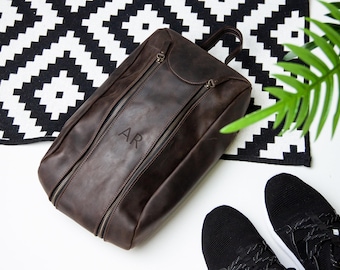 Leather shoe bag for men, Personalized shoe bag, Runner gift men, Runner shoes bag, Gift for runner men, Shoe bag for travel, Shoe bag sport