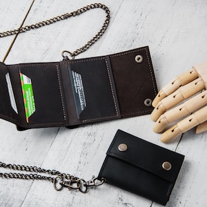 Cartera de motociclista de cuero para hombre, cadena de billetera de motociclista, billetera a presión, billetera de cadena para hombres, billetera de cuero triple