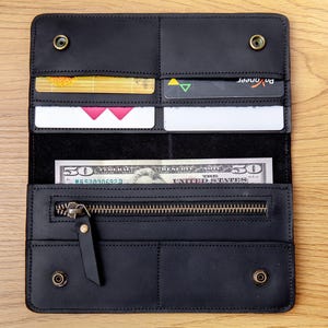 Black wallet women minimalist, Long wallet women, Engraved wallet women, Thin wallet women, Leather wallet women's handmade