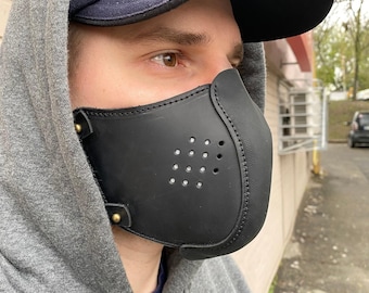 Gesichtsmaske mit Filtertasche,Gesichtsmaske mit Filtertasche und Bindebändern,Gesichtsmaske aus Leder,Gesichtsmaske mit Filtertasche und Bindebändern