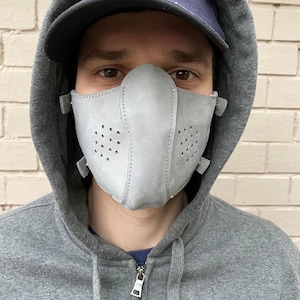 Protective face mask with filter pocket,Face mask with filter pocket and ties,Leather face mask,Face mask with filter pocket and ties image 10