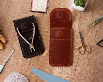Leather tweezer pouch,Manicure tool case,Personalized manicure case,Manicure leather case,Leather scissors case,Nail clippers case