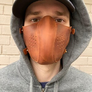 Protective face mask with filter pocket,Face mask with filter pocket and ties,Leather face mask,Face mask with filter pocket and ties image 9