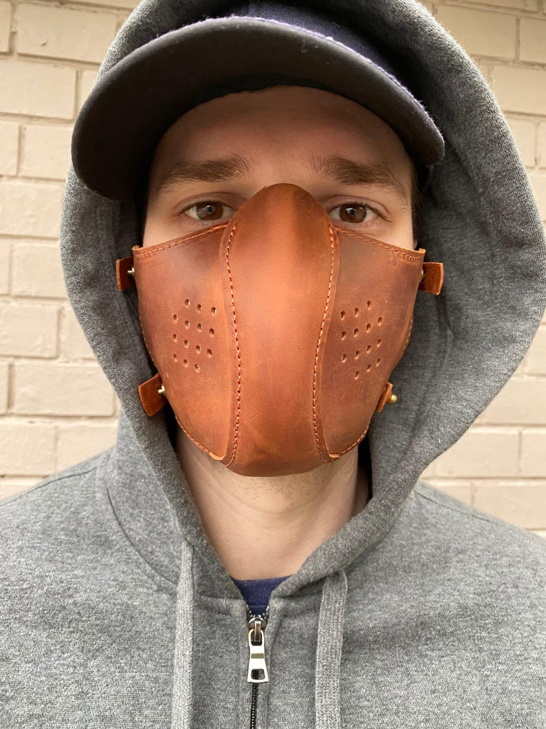 Protective face mask with filter pocket,Face mask with filter pocket and ties,Leather face mask,Face mask with filter pocket and ties image 9