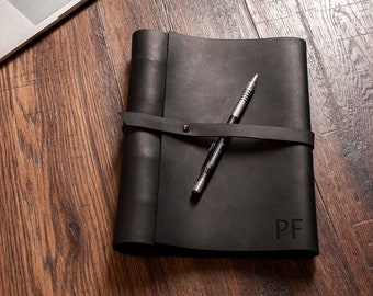 Leather notebook binder fullsize, Engraved notebook black, Leather notebook personalized, Leather notebook A5, Engraved notebook travel