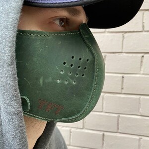 Protective face mask with filter pocket,Face mask with filter pocket and ties,Leather face mask,Face mask with filter pocket and ties image 8