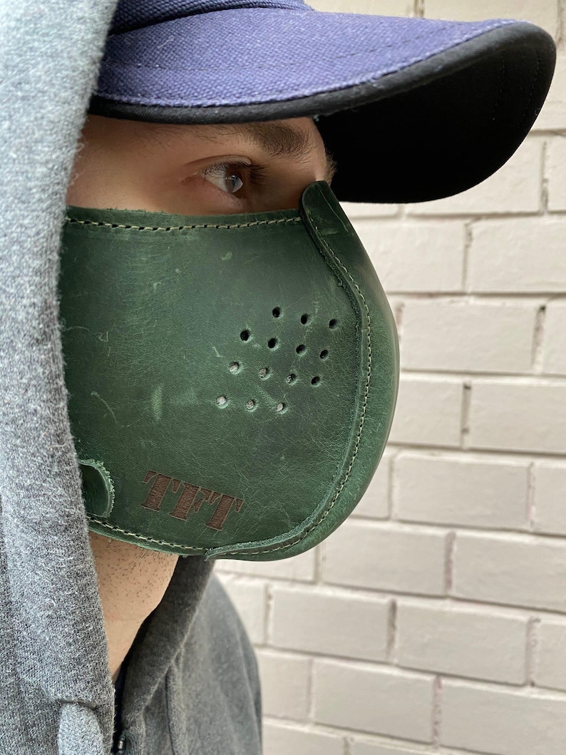 Protective face mask with filter pocket,Face mask with filter pocket and ties,Leather face mask,Face mask with filter pocket and ties image 8