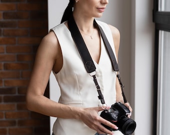 Handmade camera strap, Brown leather camera strap, Canon camera strap, Photographer gift for her, Custom camera strap with name