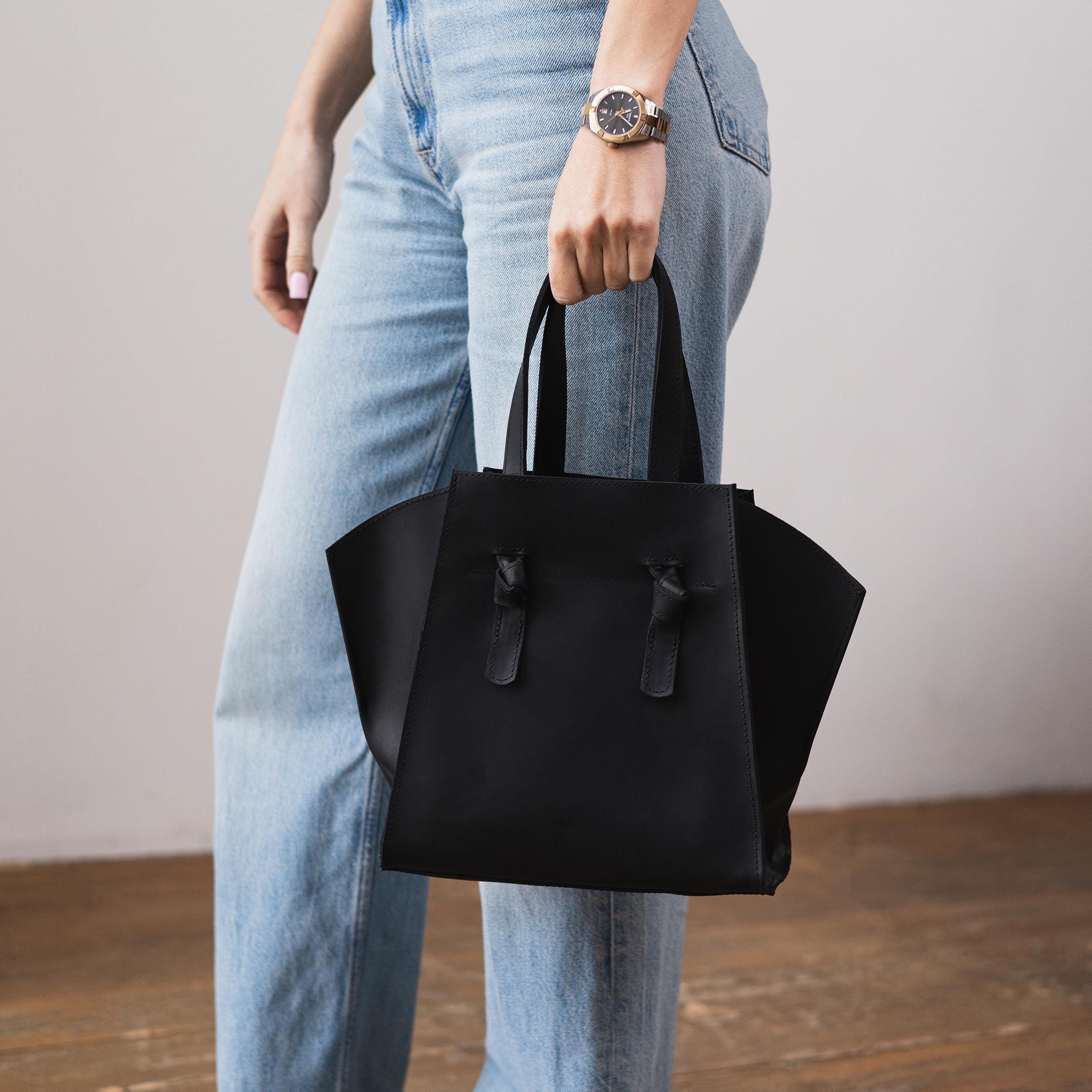Leather Tote Bag No Zipper, Custom Leather Shoulder Bag, Everyday Tote ...