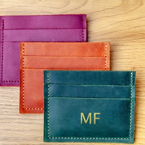 Leather card holder women,Personalised leather card holder,Leather credit card wallet,Monogram card case,Personalized slim wallet image 1