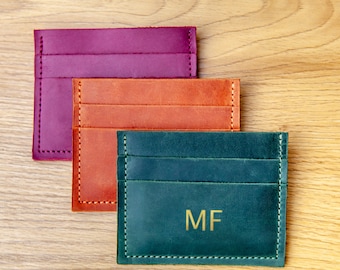 Tarjetero grabado con inicial, Tarjetero personalizado para mujer, Cartera tarjetero delgada, Tarjetero de piel mujer, Tarjetero pequeño