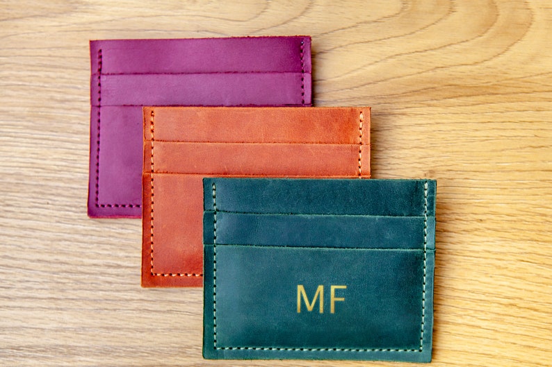 Leather card holder women,Personalised leather card holder,Leather credit card wallet,Monogram card case,Personalized slim wallet image 1