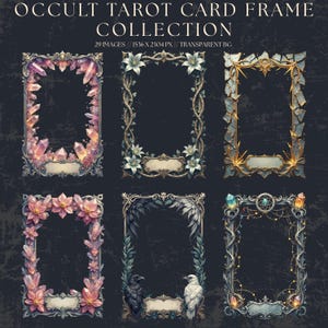 Marcos para cartas de tarot ocultista Vol. I PNG (Paquete) • 28 bordes místicos florales de cristal • Fondo transparente • Marcos digitales para tarot y diario