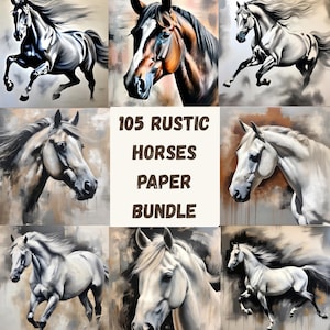 Rustic Watercolor Horse Digital Paper & Clipart Bundle – Equine Backgrounds for Scrapbooking, Journals, Journaling Crafts