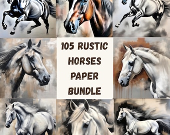 Rustic Watercolor Horse Digital Paper & Clipart Bundle – Equine Backgrounds for Scrapbooking, Journals, Journaling Crafts