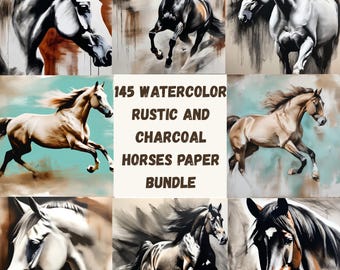 Horse Portrait Digital Paper Pack – 50 Watercolor-Style Equine Backgrounds for Junk Journals, Scrapbooking & Crafting