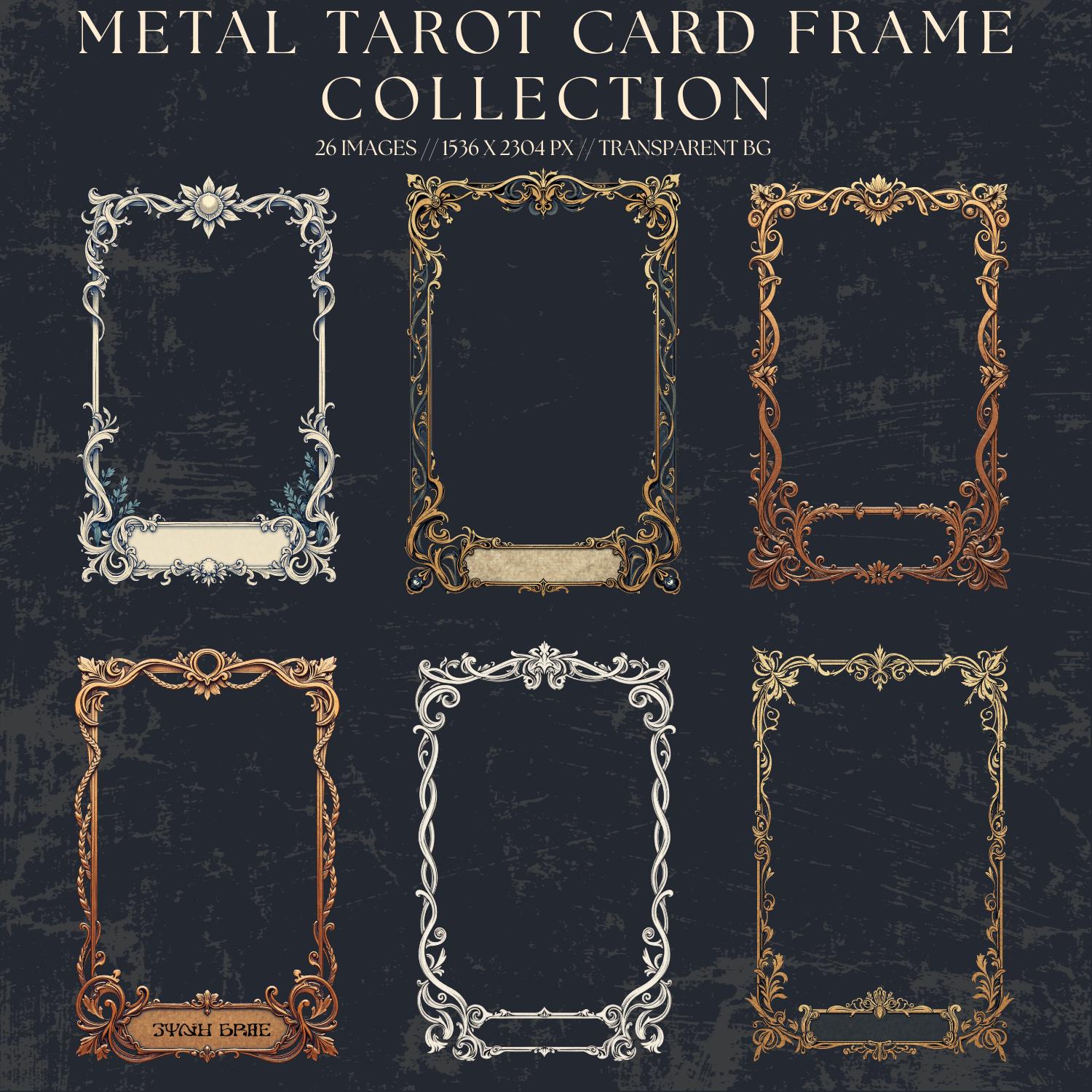 Vector Tarot Frame Tarot Metal Card Frames PNG Bundle • 26 Ornate Silver, Gold, Copper ...