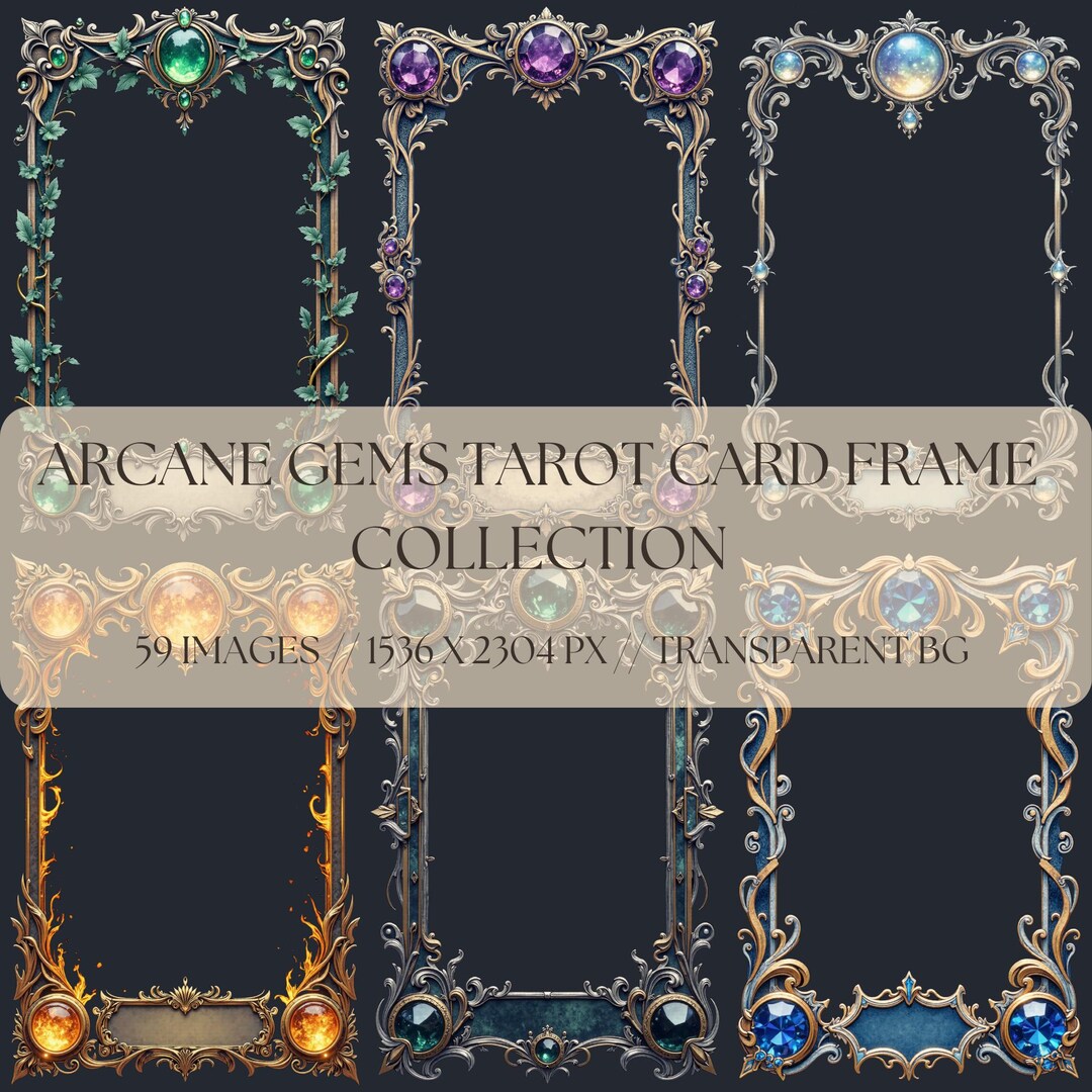 Arcane Gem Tarot Card Frames PNG Set • Ornate Fantasy Theme ...