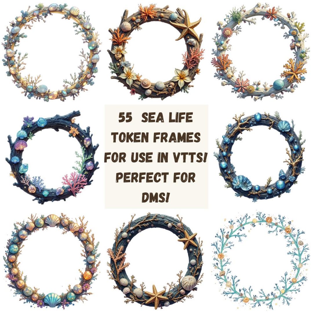 Sea Life VTT Token Frames: Shell & Coral Ring Borders (digital Download ...