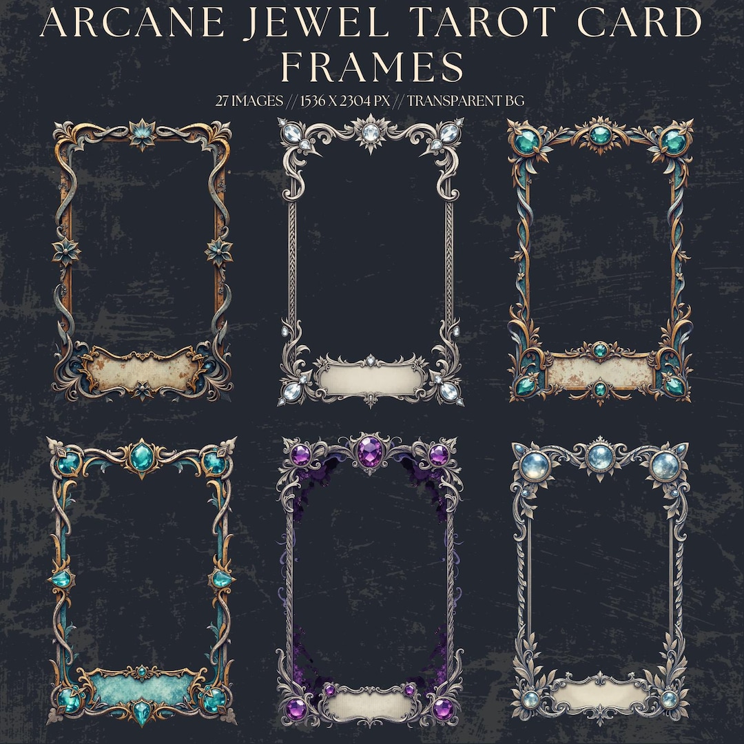 Vector Tarot Frame Arcane Jewel Tarot Card Frames PNG Bundle • 27 Ornate Teal and Silver ...