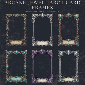Arcane Jewel Tarot Card Frames PNG Bundle • 27 Ornate Teal and Silver Gem Borders • Transparent Background • Digital Tarot & TTRPG Frames