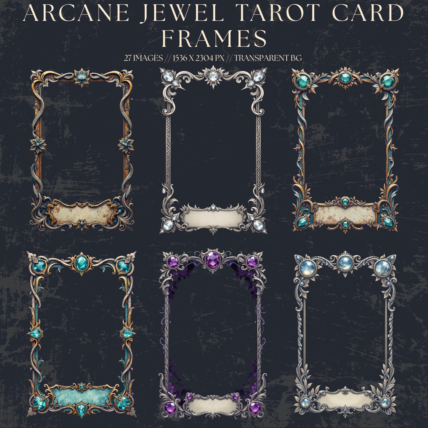 Arcane Jewel Tarot Card Frames PNG Bundle • 27 Ornate Teal and Silver ...