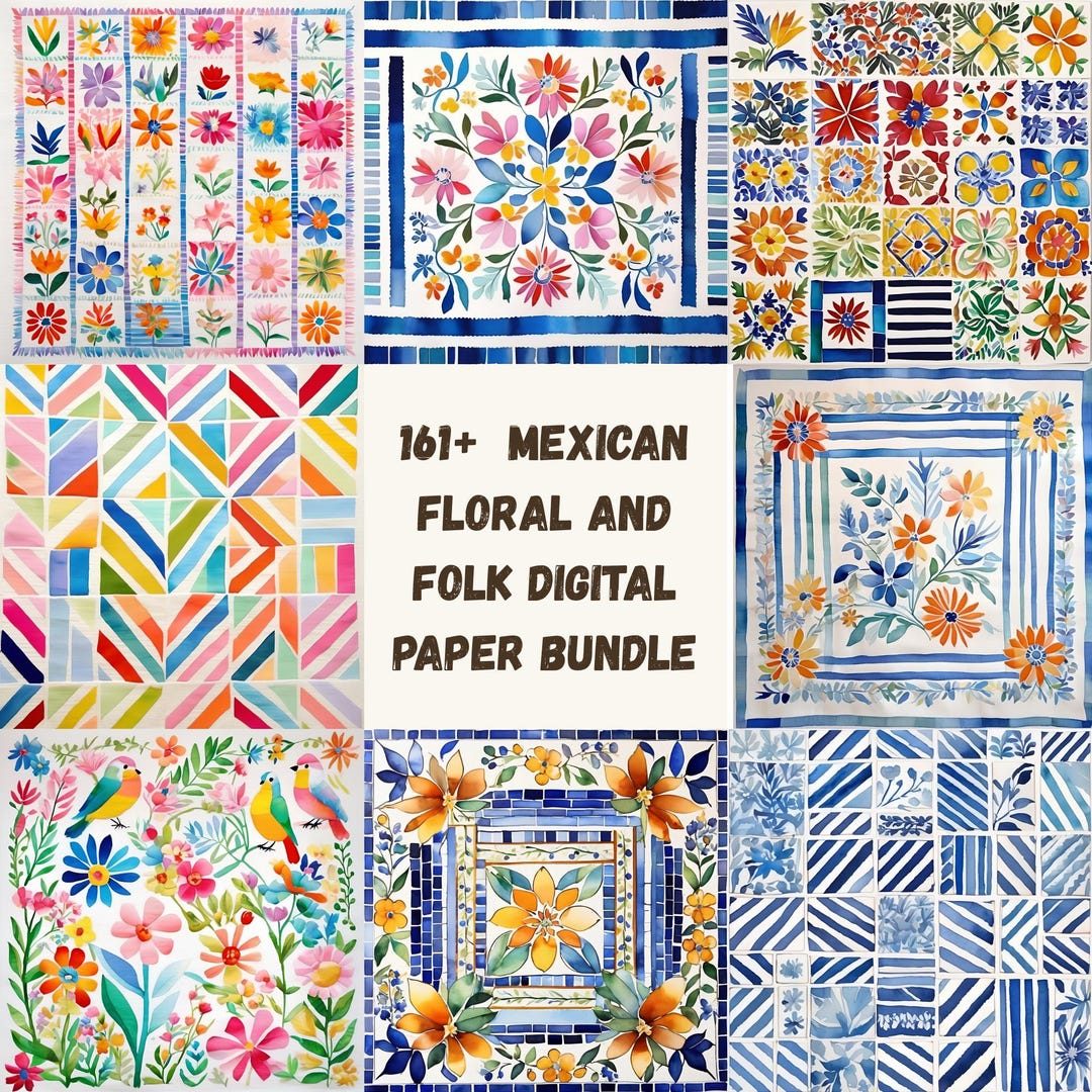 Mexican Folk Art Digital Paper Bundle: Talavera & Otomi Style (JPG ...