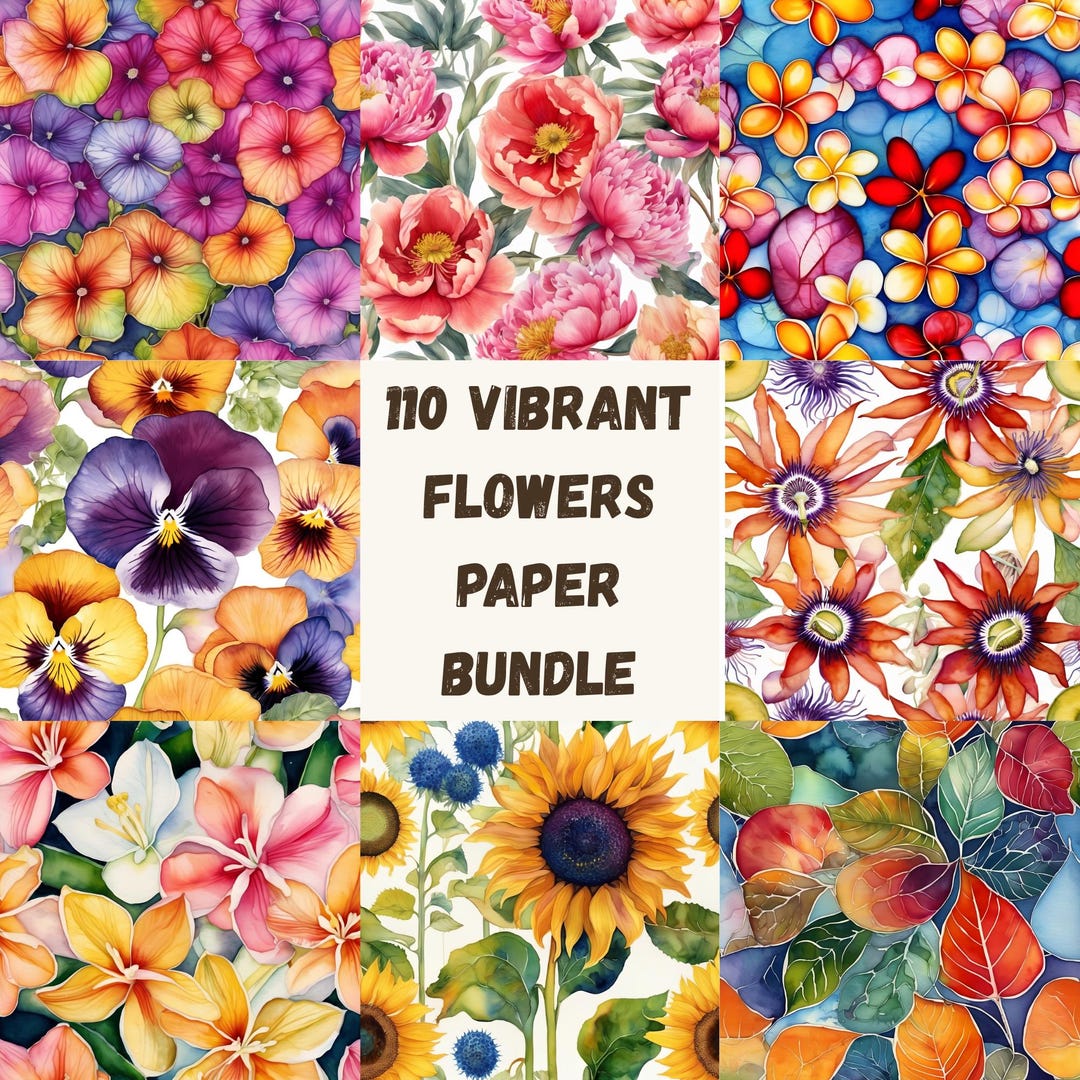 Watercolor Flower Digital Paper Bundle: Botanical Scrapbook, Junk ...