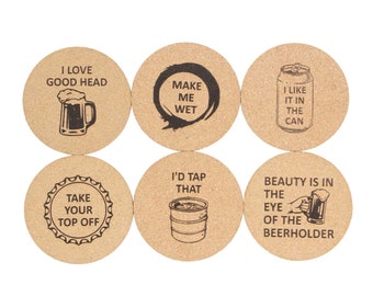 Great gift to get the conversations started. Set of 6 Cork Coasters with funny saying
