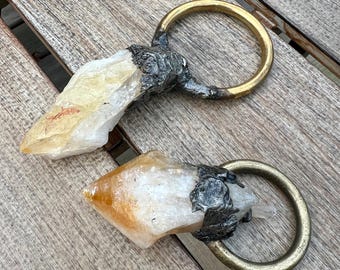 Citrine Guidestone Pendulums | clear quartz, creativity, passion, wealth, divination, handmade crystal jewelry, witch's tools, guidestones