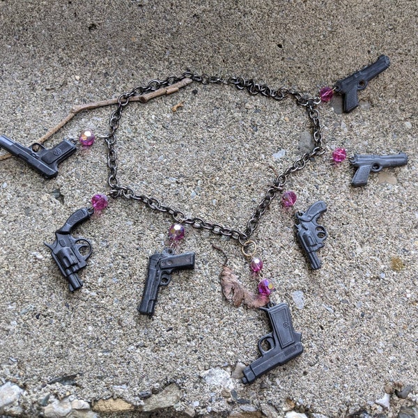 OOAK unique vintage bubblegum vending machine GUN charm statement NECKLACE avant garde new wave punk scene emo wearable art