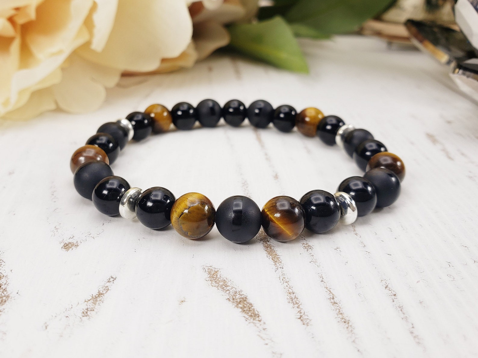 Tigers eye and black tourmaline bracelet Clearance