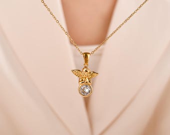 Gold Plated Tiny Baby Angel Zircon Necklace, 3D Baby Angel Necklace,  Pregnancy Gift, Gifts for new mothers, Postpartum gifts, Baptism gifts