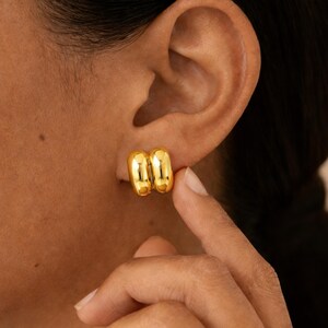 Gold Chunky Stud Earrings Stainless Steel Waterproof Minimal Earrings Double Dome Earrings Everyday Layering Jewelry