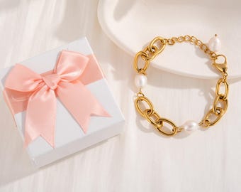 Gold Freshwater Pearl Bracelet, 18k Gold Plated Clasp, Real Pearl Beaded Bracelet, Gold Bridal Bracelet, Wedding Jewelry, Bridesmaid Gift
