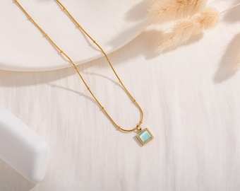 Square Blue Tiger's Eye Necklace, Natural Energy Stone Jewelry, Bohemian Style Jewelry, Brings Calmness & Protection,for Crystal Enthusiasts