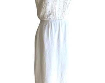 Vintage Handmade White Eyelet Lace Cotton Dress | Cottagecore Open Back Midi Dress