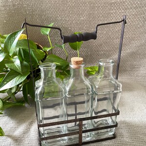 Decorative glass jars in metal holder | Bud vases | Propogation vase | Farmhouse | Square glass jars